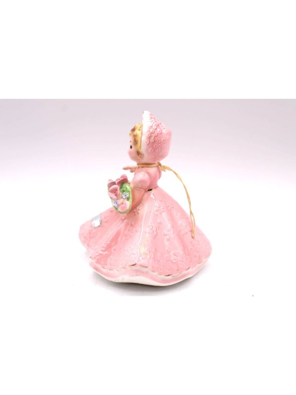 Josef Originals May Birthday Doll Pink Ceramic Figurine Girl Floral Bonnet Dress - Picture 5 of 12